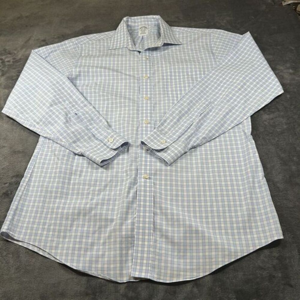 Brooks‎ Brothers Regent Shirt Mens 16.5 Blue White Check Button Up Long Sleeve